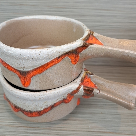 VINTAGE Laurentian pottery set of 4 soup bowl orange lava drip glaze # 643 - Picture 9 of 16